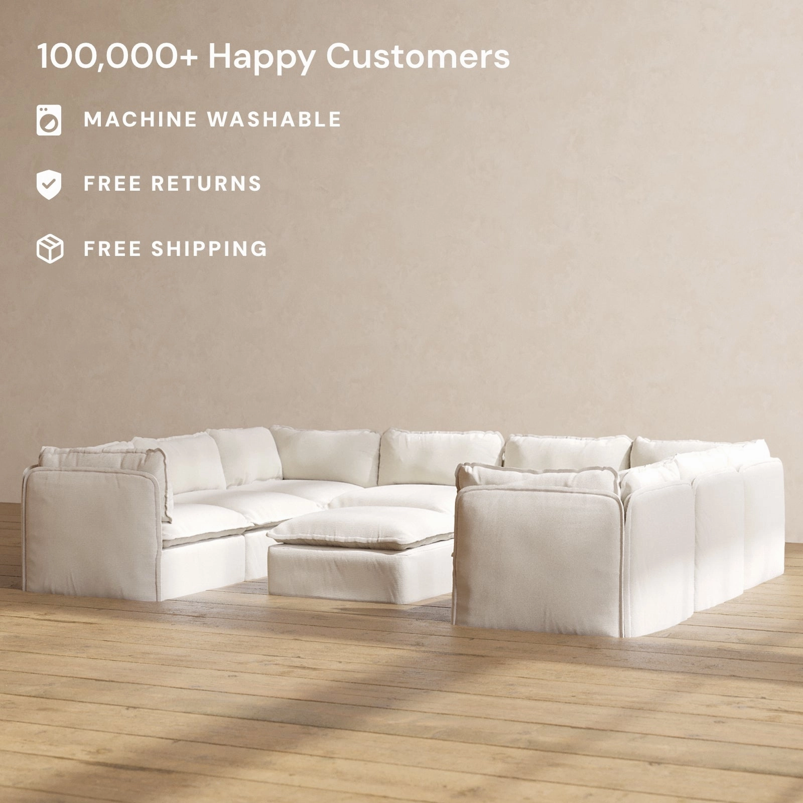 Modular Performance 8-Seater U-Sectional   Ottoman in Flour | Deluxe Blend