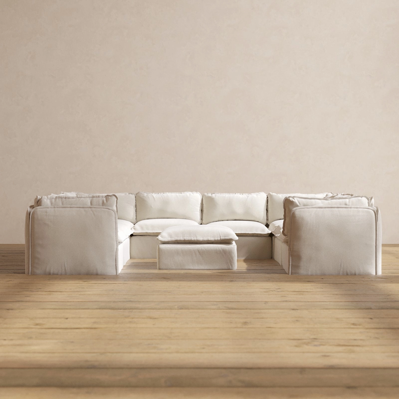 Modular Performance 8-Seater U-Sectional   Ottoman in Flour | Deluxe Blend