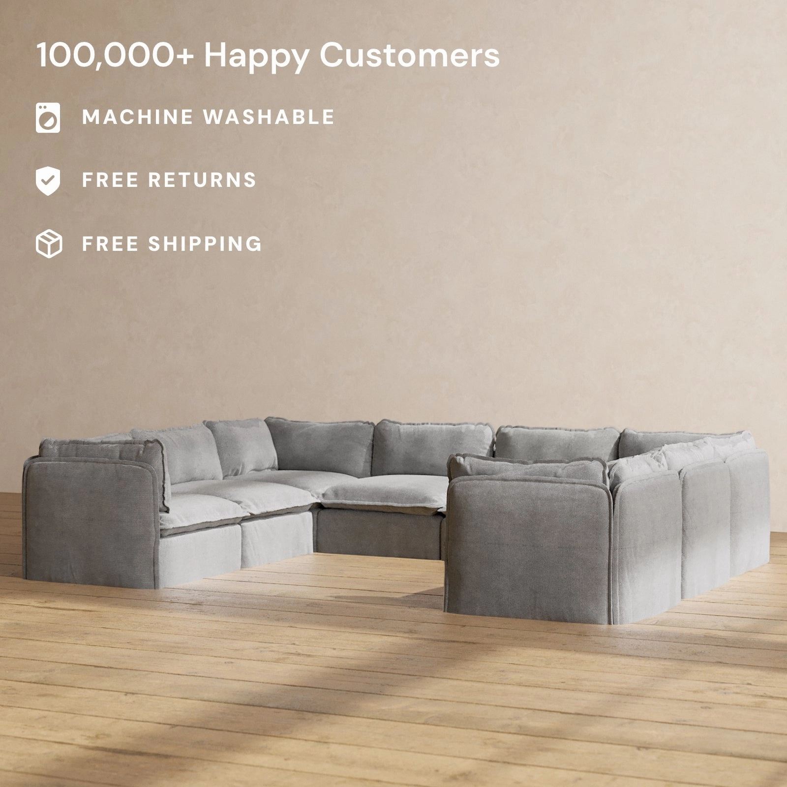 Modular Performance 8-Seater U-Sectional in Ash | Relaxed Blend