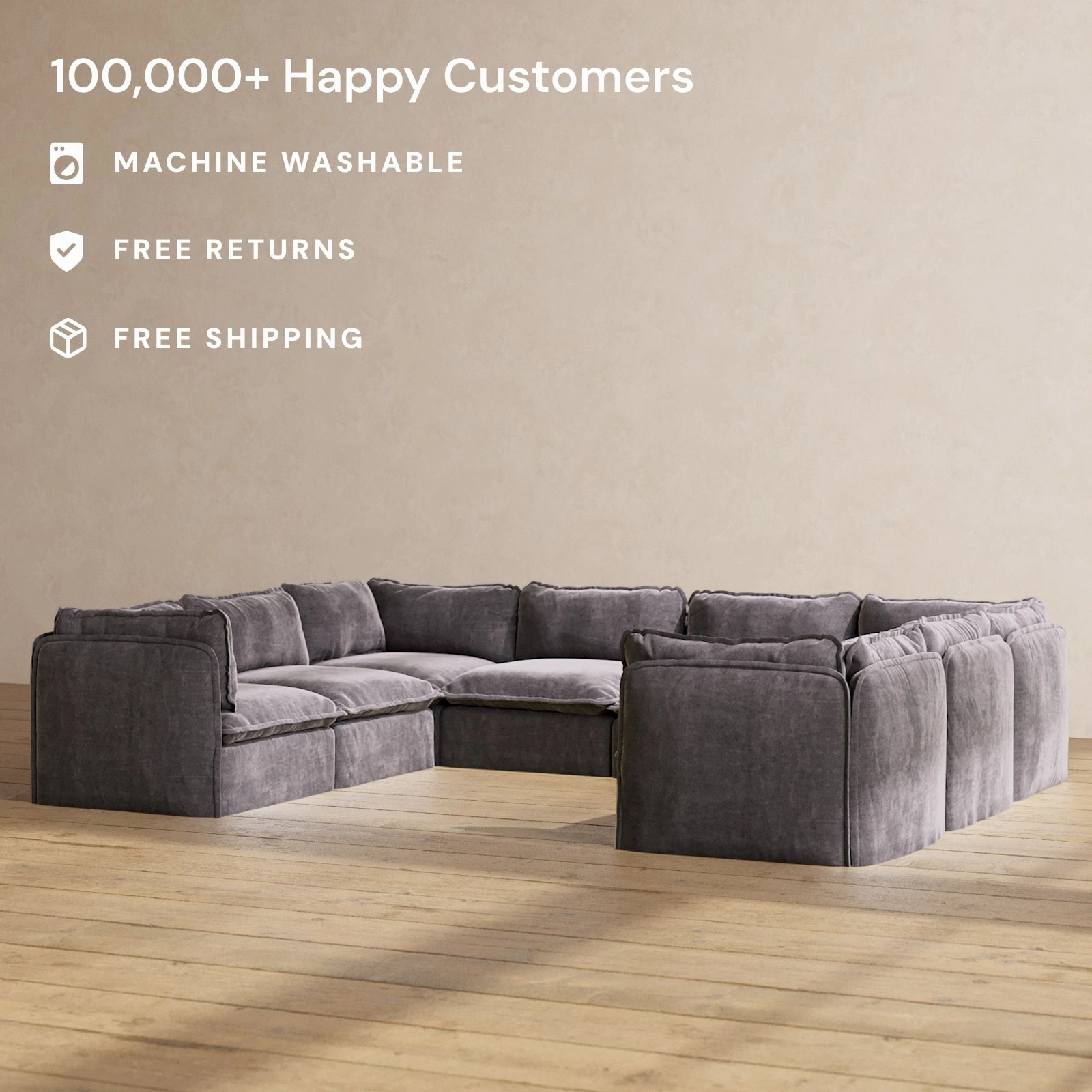 Modular Performance 8-Seater U-Sectional in Cinder | Deluxe Blend