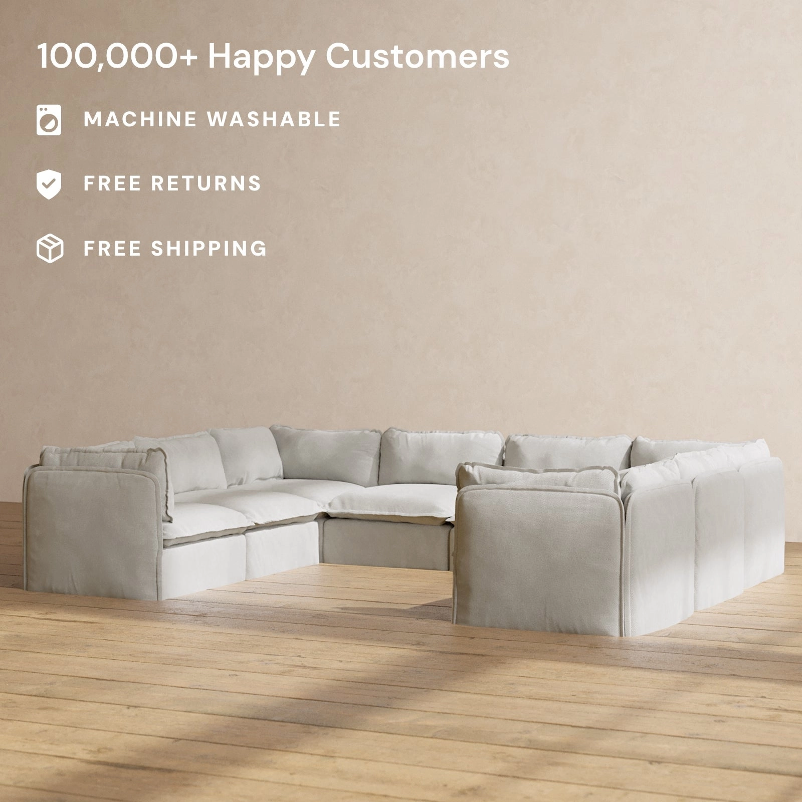 Modular Performance 8-Seater U-Sectional in Cloud | Deluxe Blend