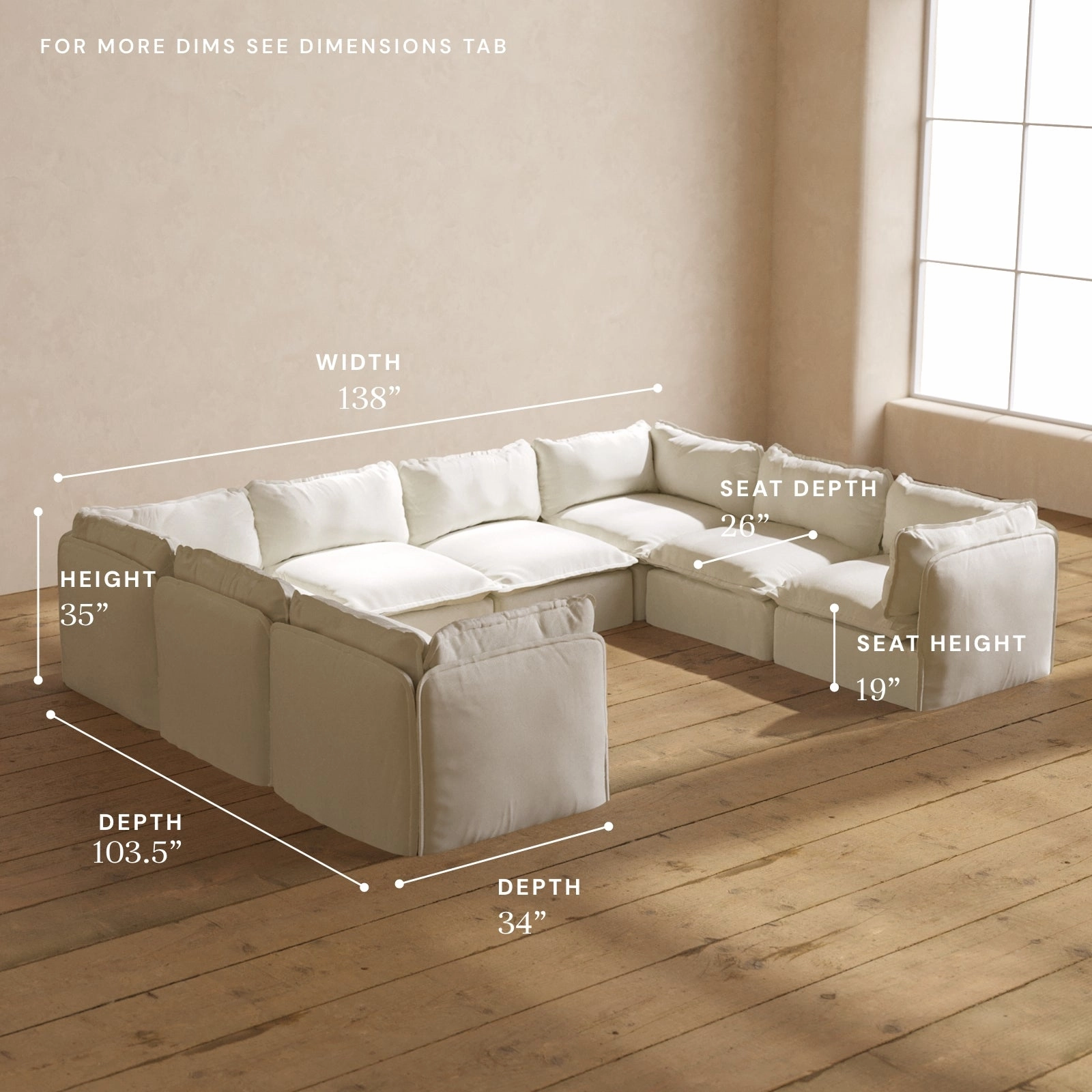 Modular Performance 8-Seater U-Sectional in Eggshell | Deluxe Blend