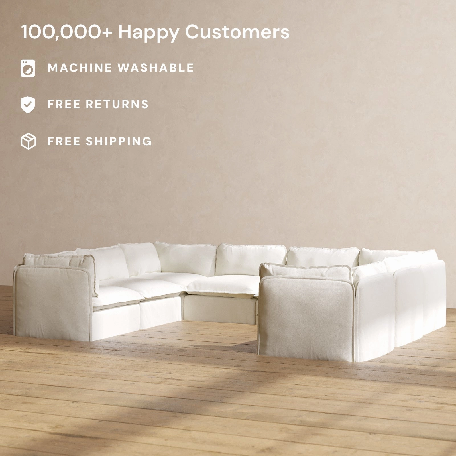 Modular Performance 8-Seater U-Sectional in Eggshell | Deluxe Blend