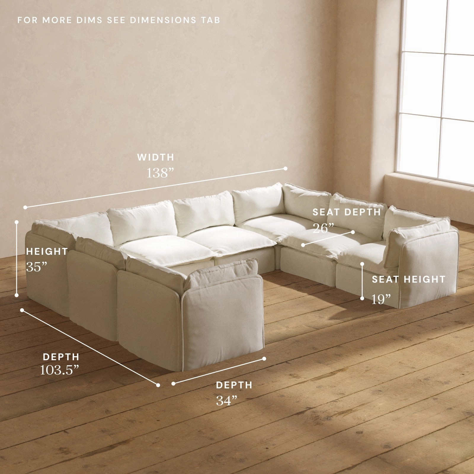 Modular Performance 8-Seater U-Sectional in Eggshell | Relaxed Blend