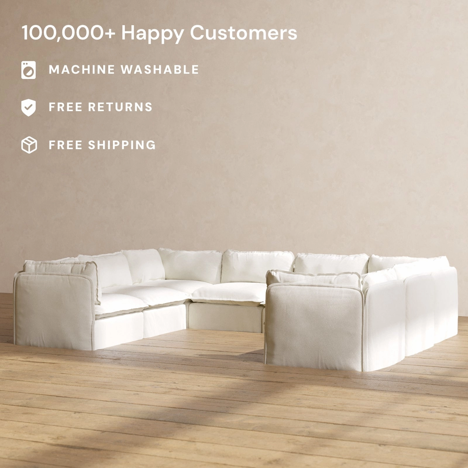 Modular Performance 8-Seater U-Sectional in Eggshell | Relaxed Blend