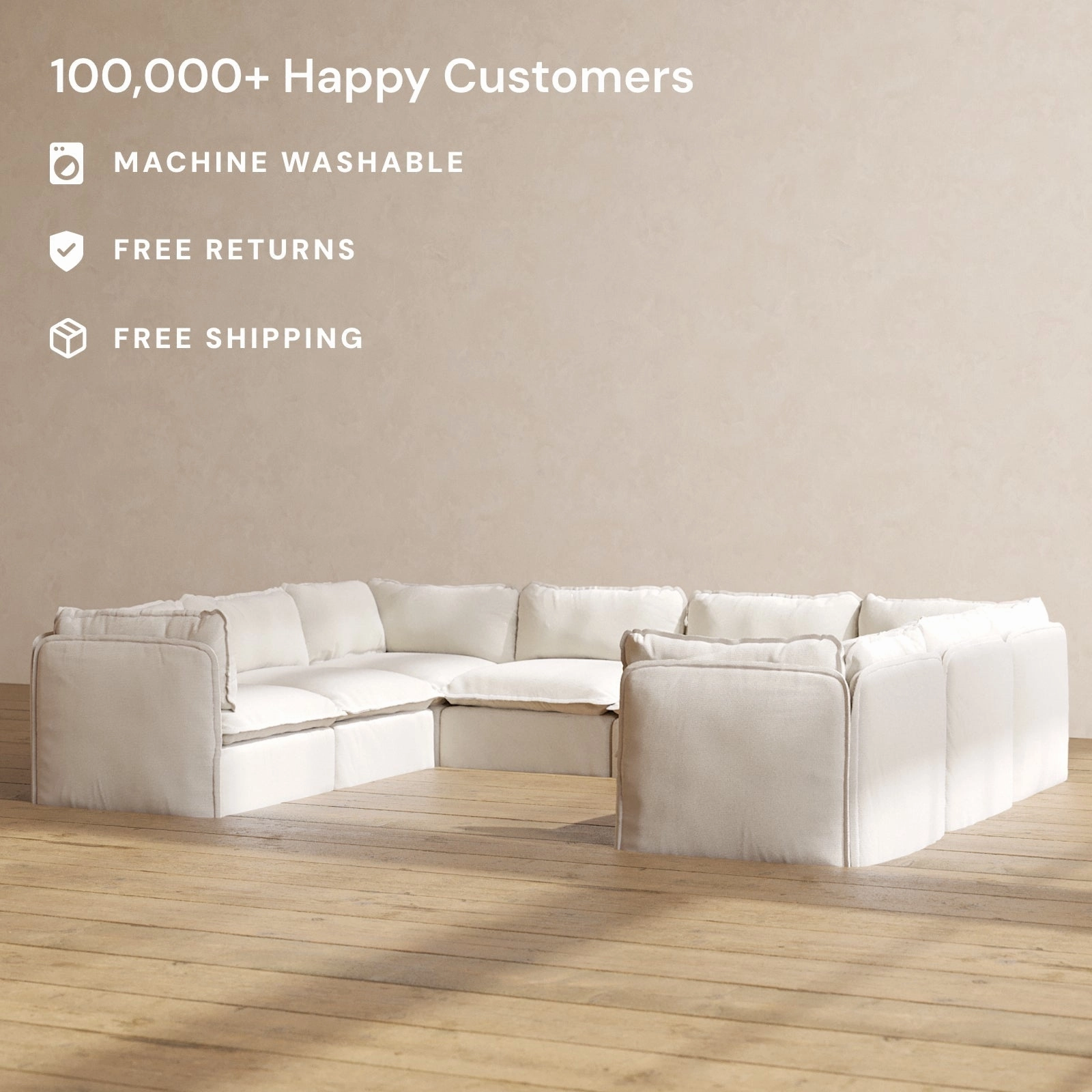 Modular Performance 8-Seater U-Sectional in Flour | Deluxe Blend