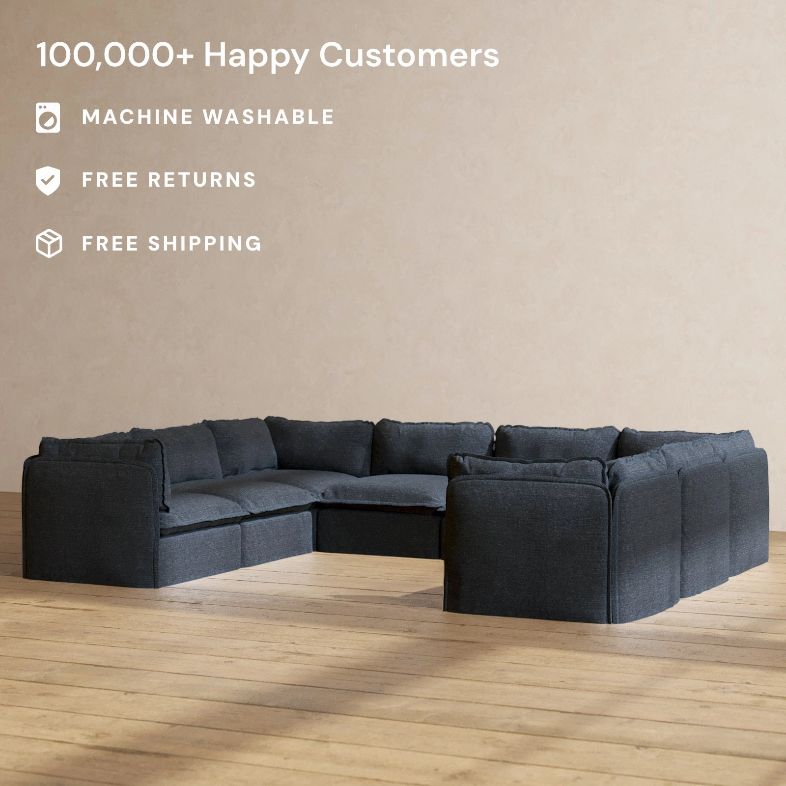 Modular Performance 8-Seater U-Sectional in Indigo | Deluxe Blend