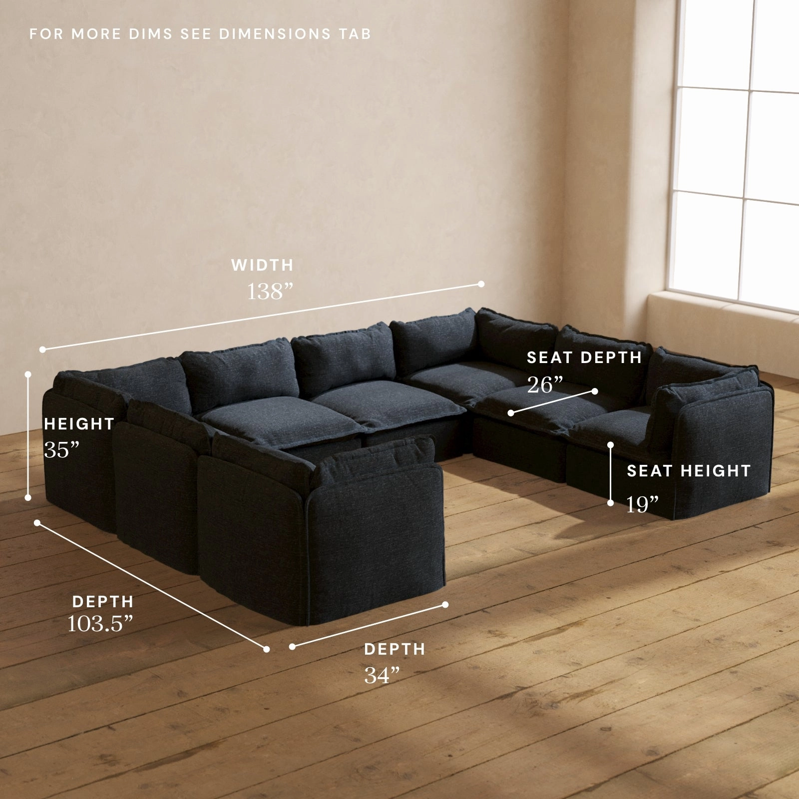 Modular Performance 8-Seater U-Sectional in Indigo | Deluxe Blend