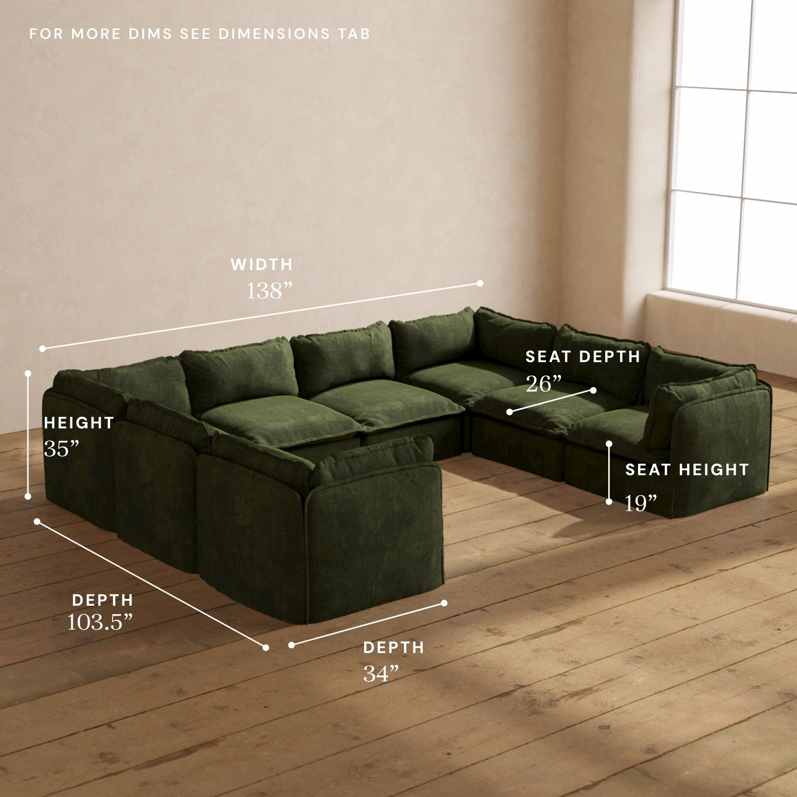 Modular Performance 8-Seater U-Sectional in Olive | Deluxe Blend
