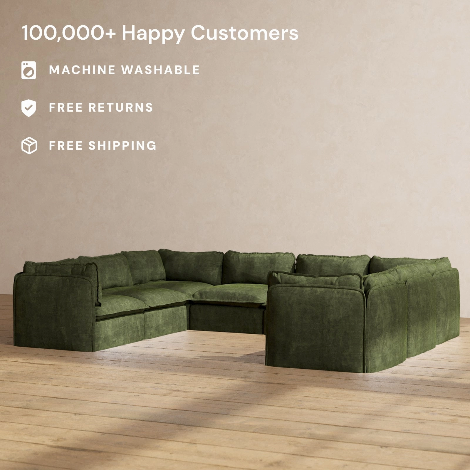 Modular Performance 8-Seater U-Sectional in Olive | Deluxe Blend