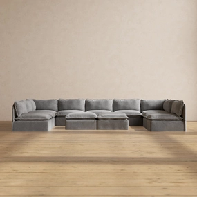 Modular Performance 9-Seater Open-Ends U-Sectional   Bench Ottoman in Ash | Deluxe Blend