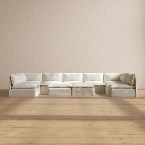 Modular Performance 9-Seater Open-Ends U-Sectional   Bench Ottoman in Eggshell | Relaxed Blend