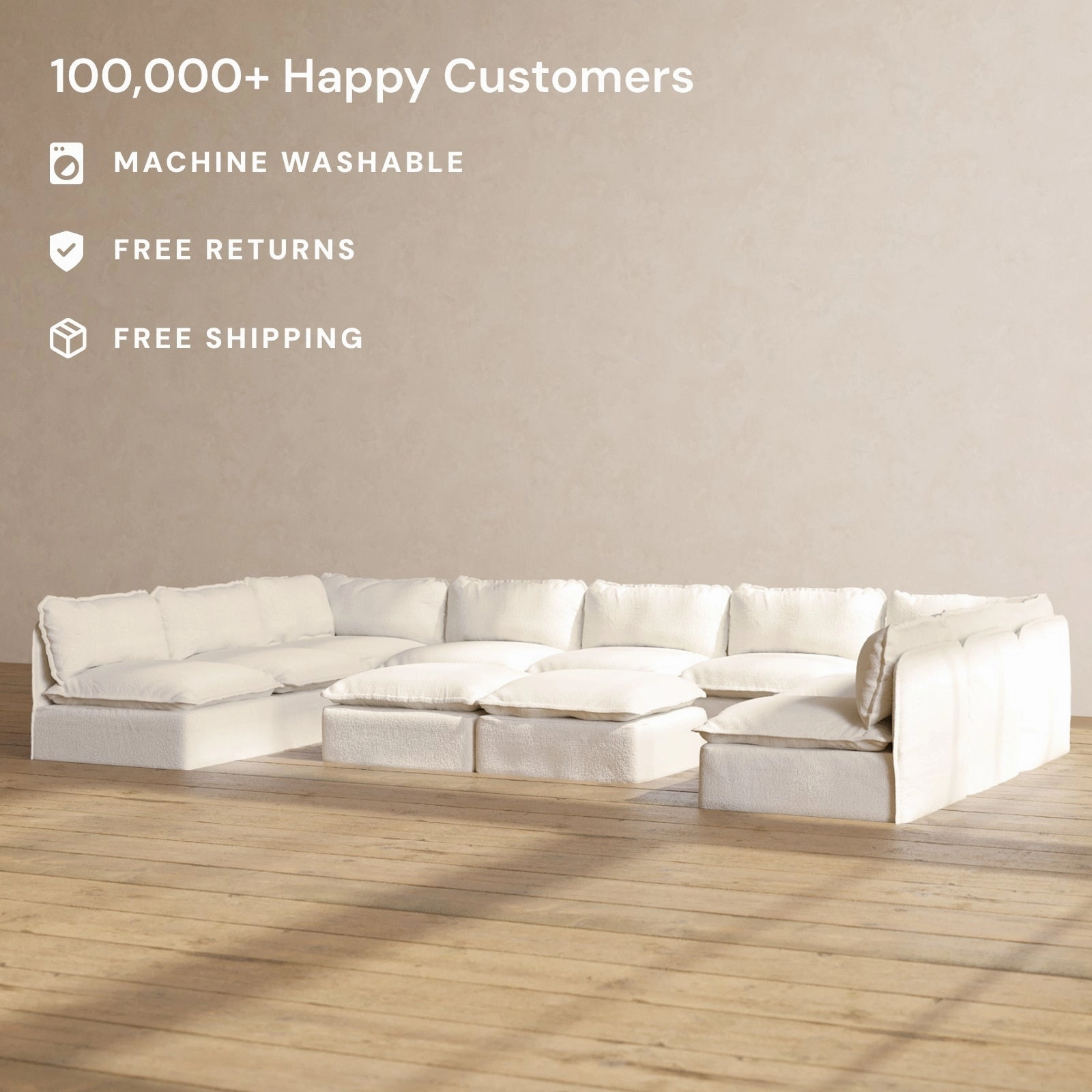 Modular Performance 9-Seater Open-Ends U-Sectional   Bench Ottoman in Mousse | Relaxed Blend