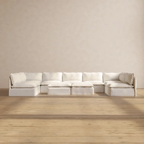 Modular Performance 9-Seater Open-Ends U-Sectional   Bench Ottoman in Mousse | Relaxed Blend