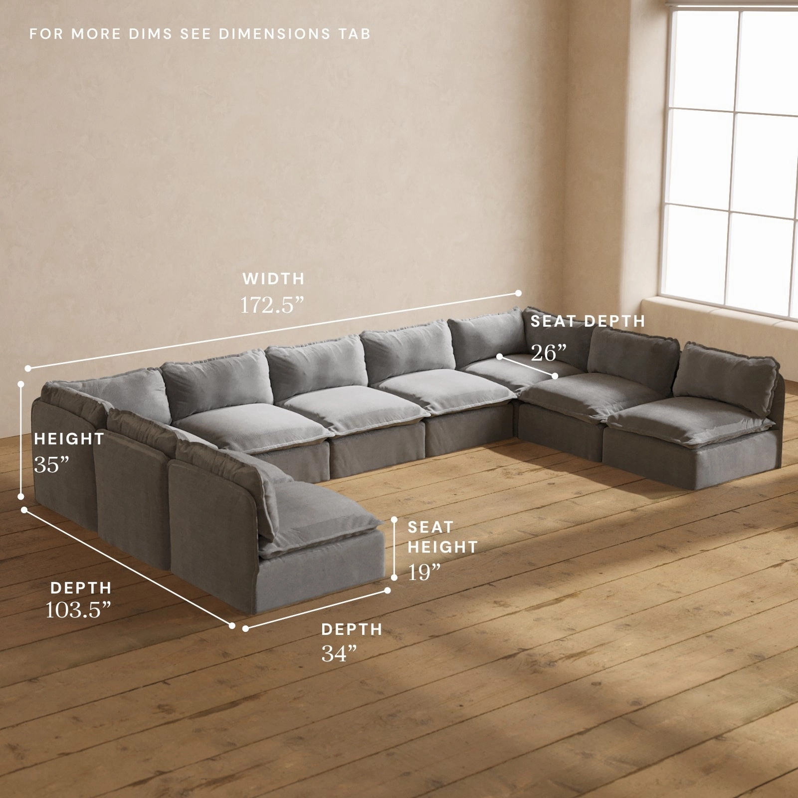 Modular Performance 9-Seater Open-Ends U-Sectional in Ash | Deluxe Blend