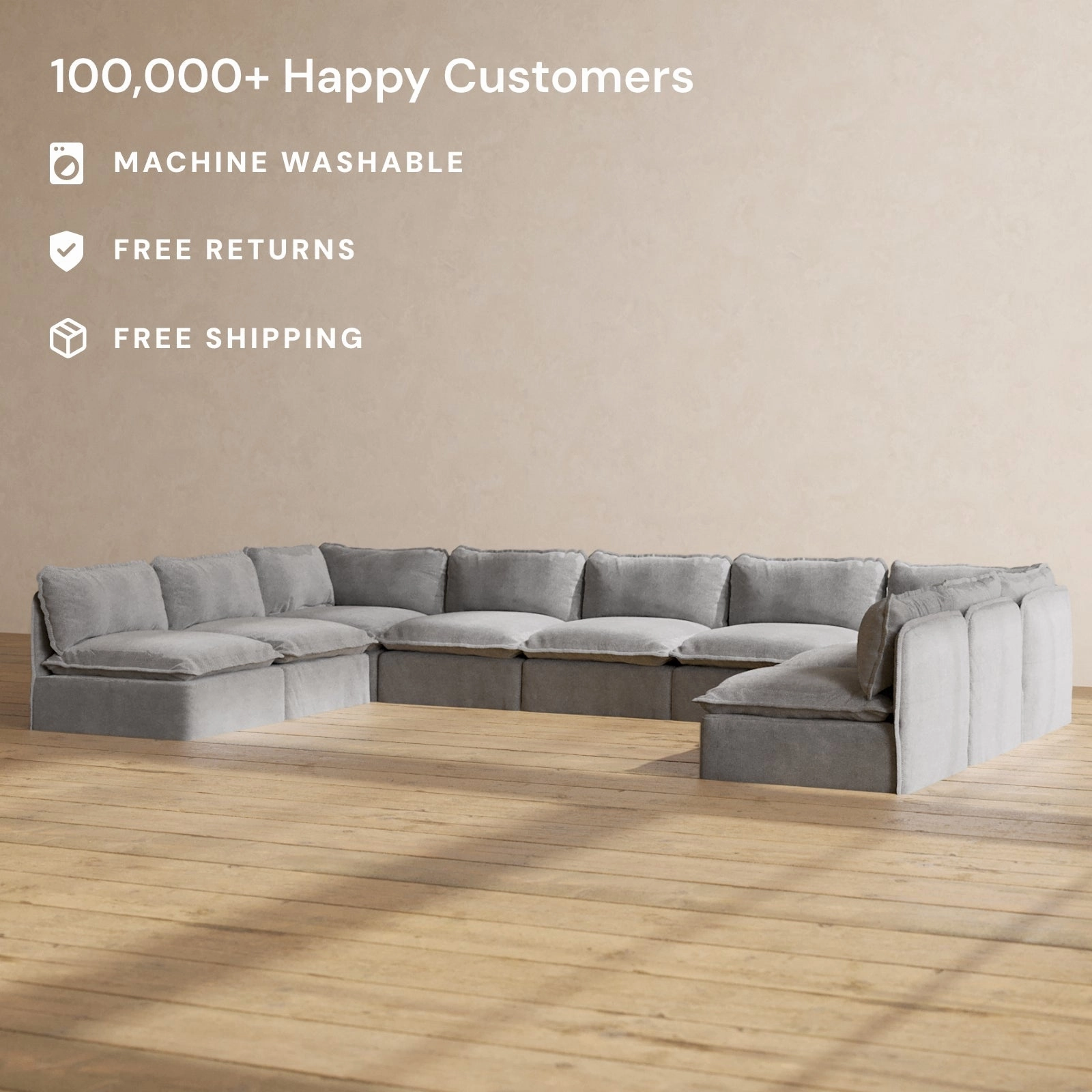 Modular Performance 9-Seater Open-Ends U-Sectional in Ash | Deluxe Blend