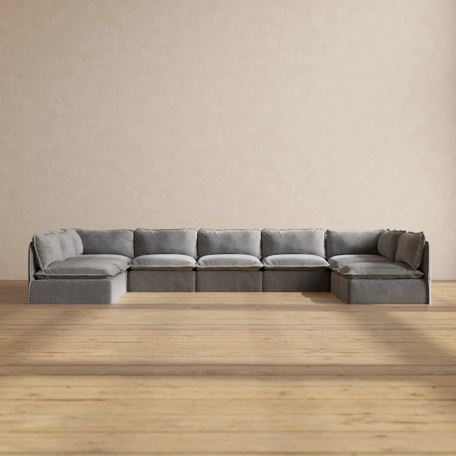 Modular Performance 9-Seater Open-Ends U-Sectional in Ash | Deluxe Blend