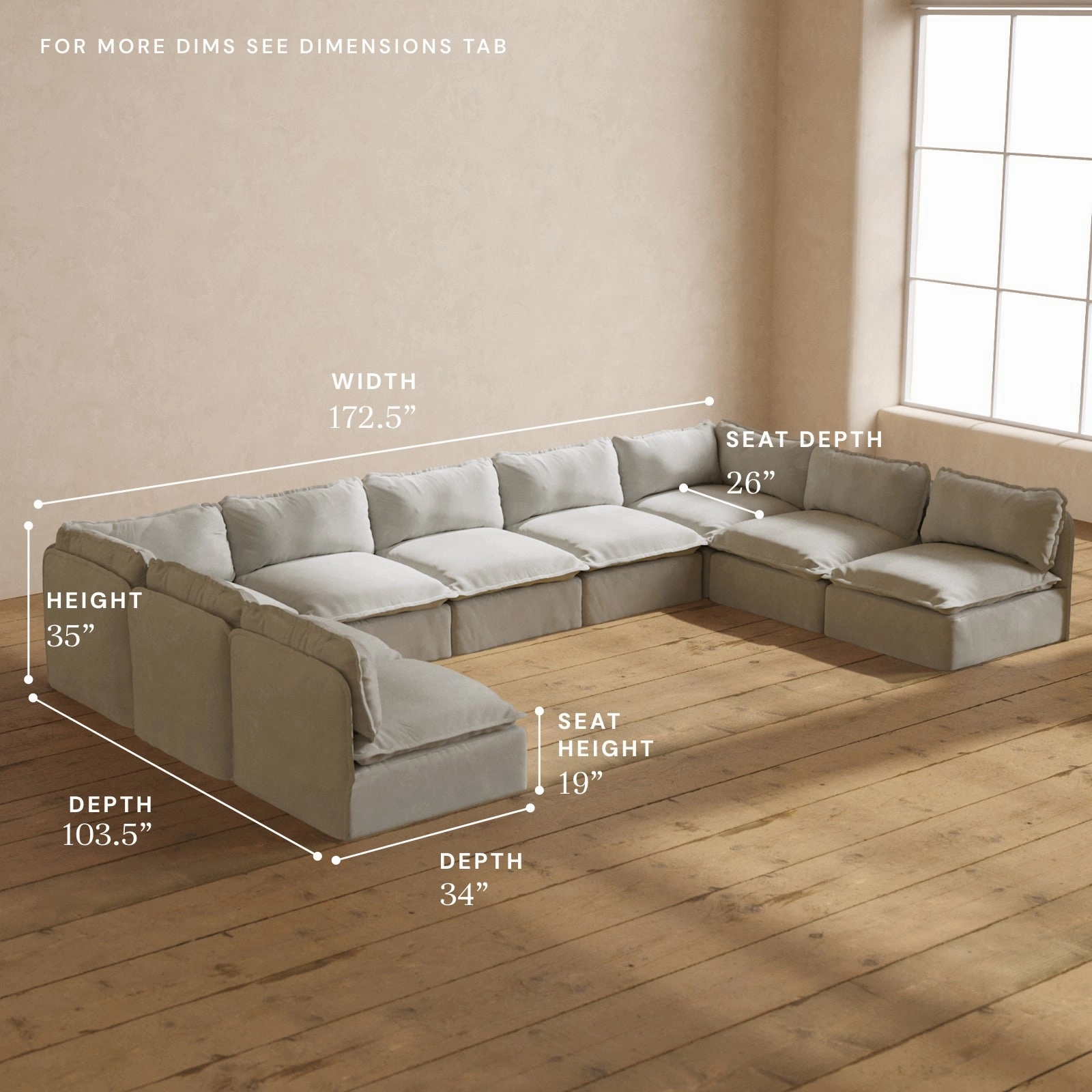 Modular Performance 9-Seater Open-Ends U-Sectional in Cloud | Deluxe Blend