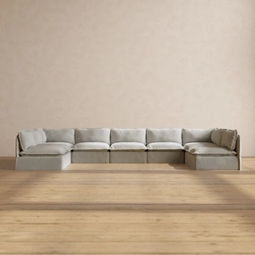 Modular Performance 9-Seater Open-Ends U-Sectional in Cloud | Deluxe Blend