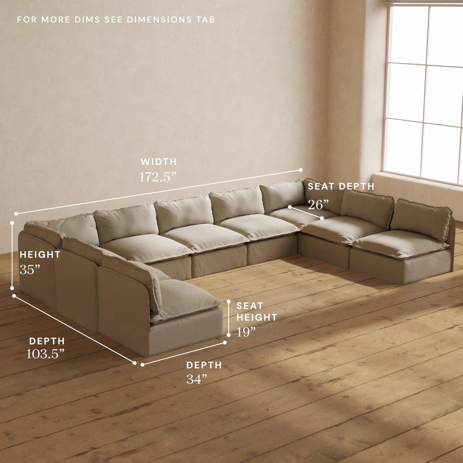Modular Performance 9-Seater Open-Ends U-Sectional in Dune | Relaxed Blend