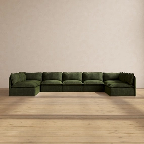 Modular Performance 9-Seater Open-Ends U-Sectional in Olive | Deluxe Blend