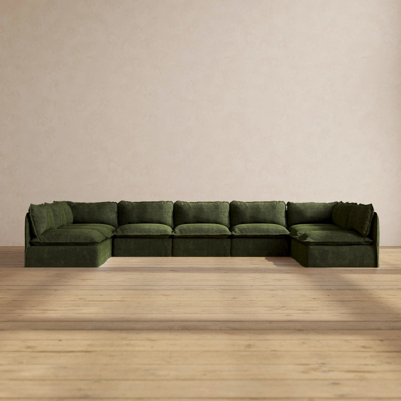 Modular Performance 9-Seater Open-Ends U-Sectional in Olive | Deluxe Blend