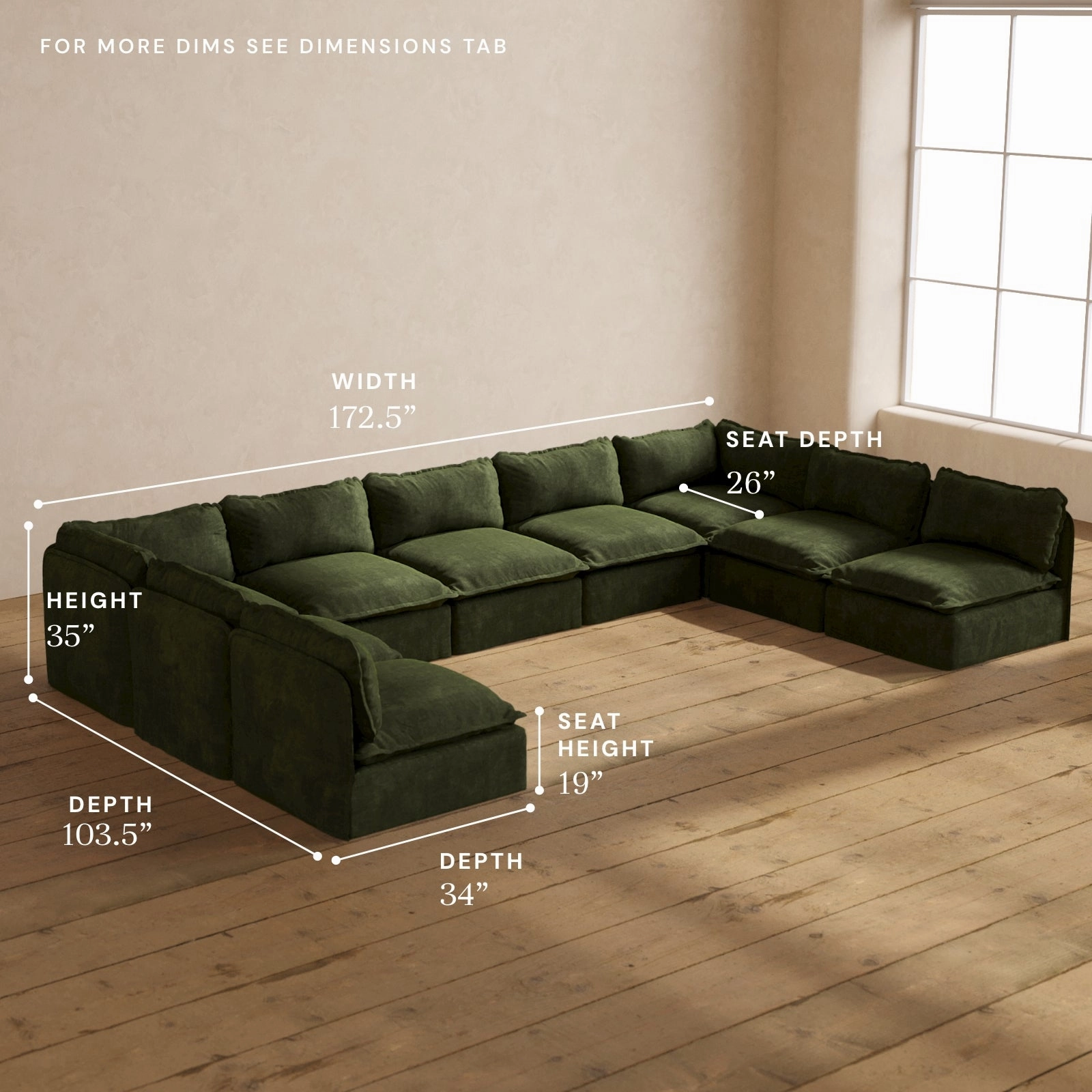 Modular Performance 9-Seater Open-Ends U-Sectional in Olive | Deluxe Blend