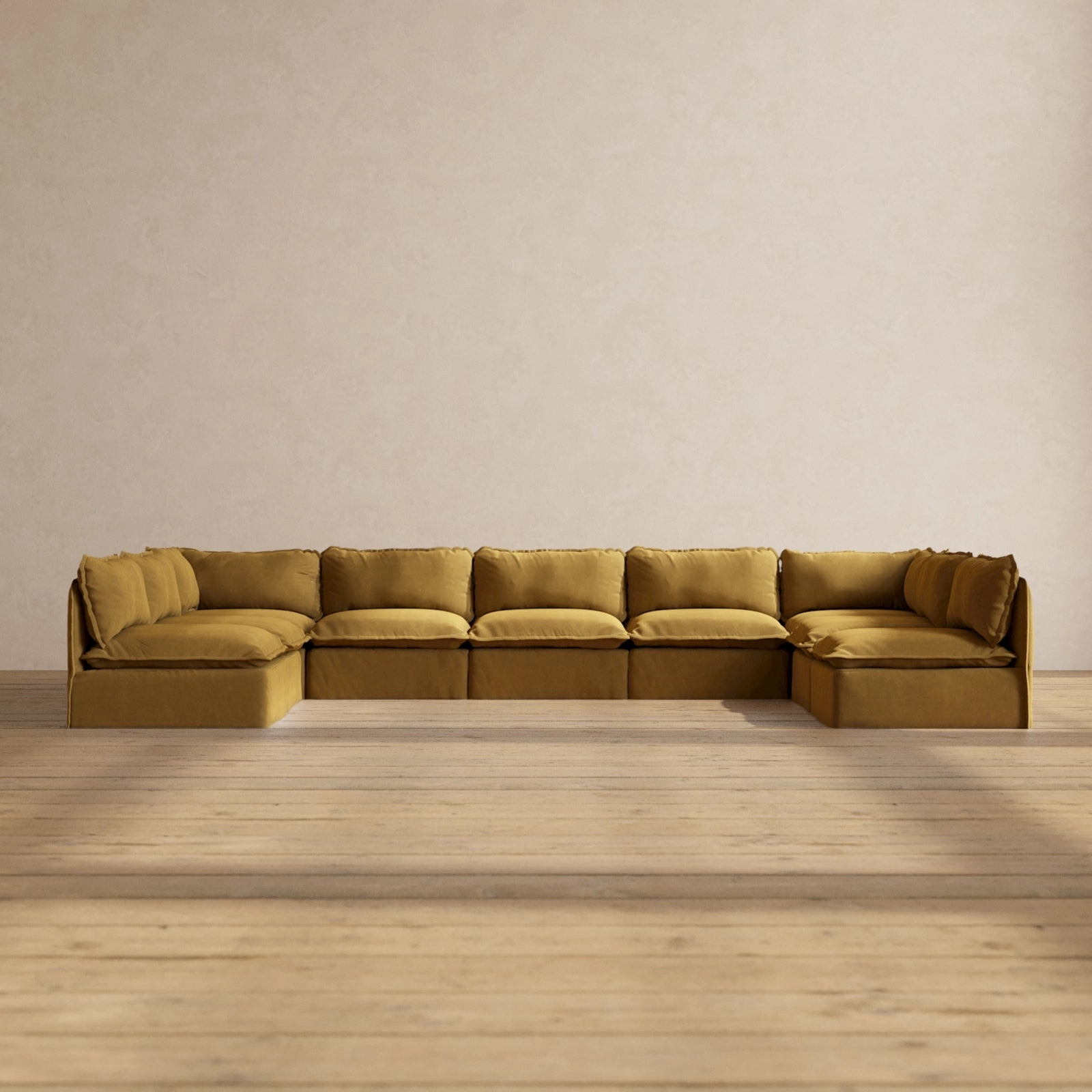 Modular Performance 9-Seater Open-Ends U-Sectional in Toffee | Deluxe Blend