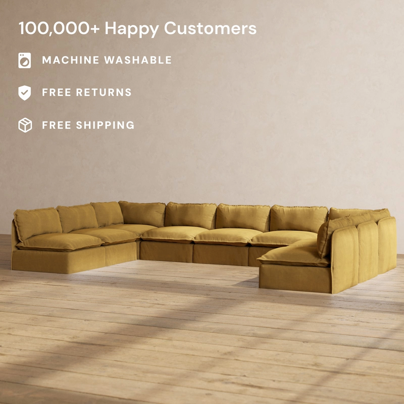 Modular Performance 9-Seater Open-Ends U-Sectional in Toffee | Deluxe Blend