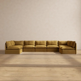 Modular Performance 9-Seater Open-Ends U-Sectional in Toffee | Deluxe Blend