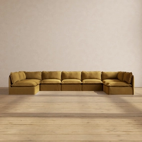 Modular Performance 9-Seater Open-Ends U-Sectional in Toffee | Relaxed Blend