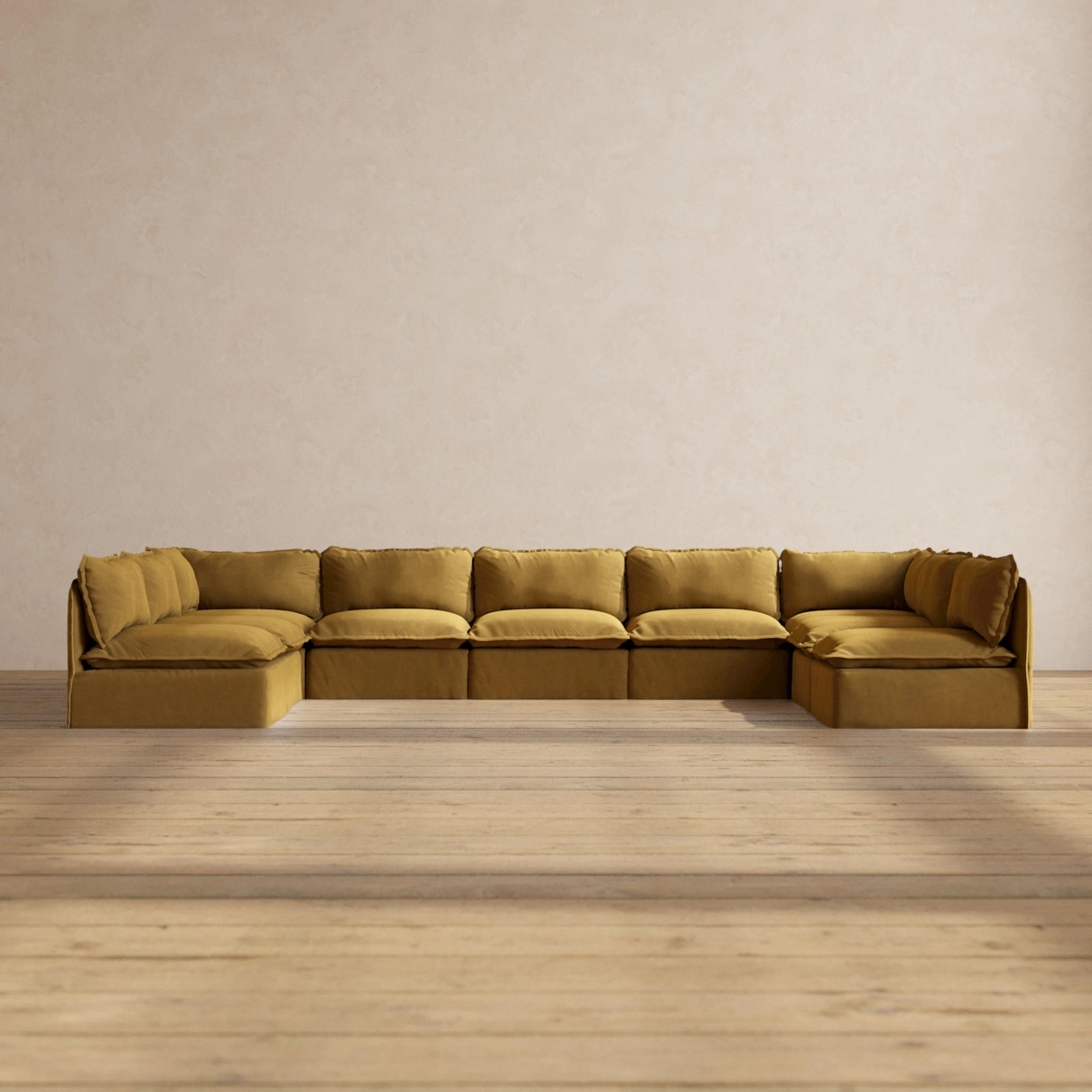 Modular Performance 9-Seater Open-Ends U-Sectional in Toffee | Relaxed Blend