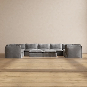 Modular Performance 9-Seater U-Sectional   Bench Ottoman in Ash | Deluxe Blend