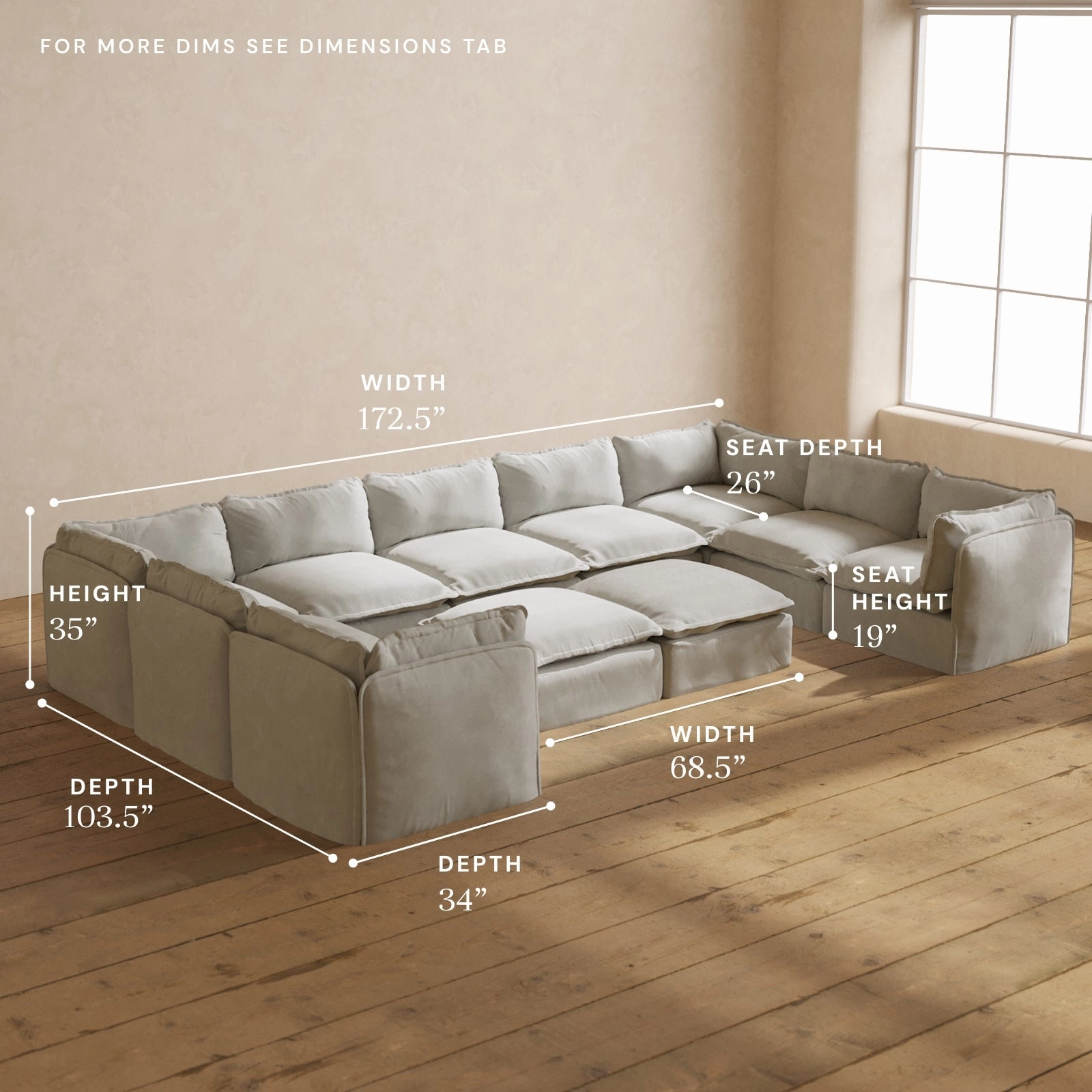 Modular Performance 9-Seater U-Sectional   Bench Ottoman in Cloud | Deluxe Blend