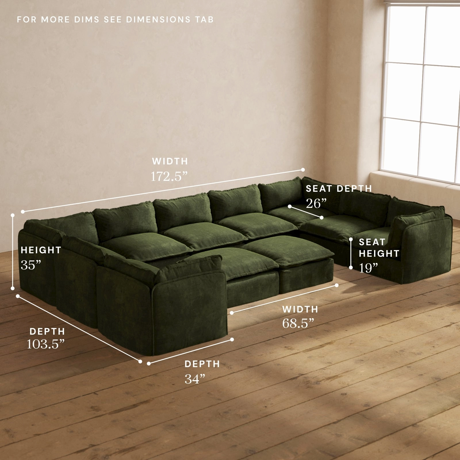 Modular Performance 9-Seater U-Sectional   Bench Ottoman in Olive | Relaxed Blend