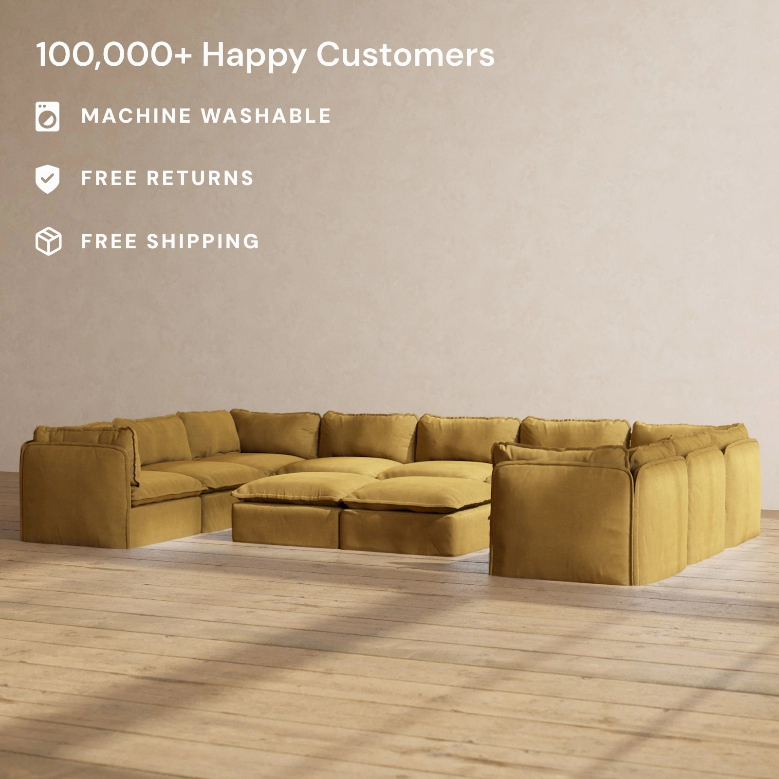 Modular Performance 9-Seater U-Sectional   Bench Ottoman in Toffee | Deluxe Blend