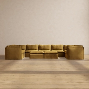 Modular Performance 9-Seater U-Sectional   Bench Ottoman in Toffee | Deluxe Blend