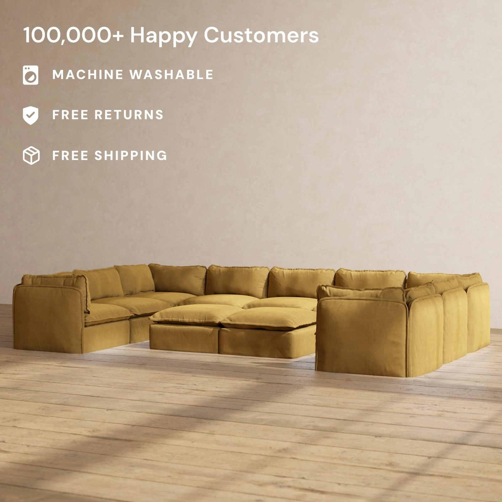 Modular Performance 9-Seater U-Sectional   Bench Ottoman in Toffee | Relaxed Blend