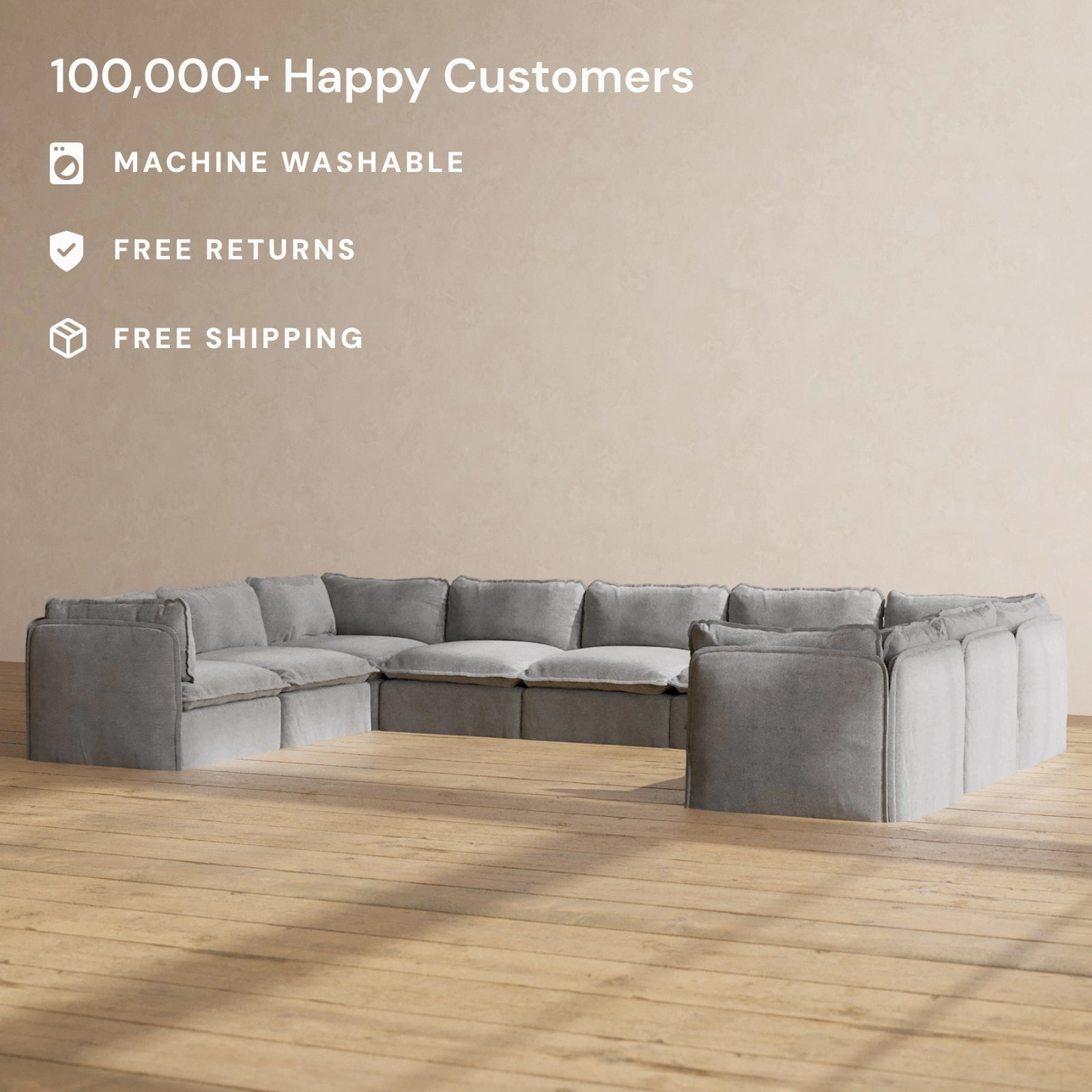 Modular Performance 9-Seater U-Sectional in Ash | Deluxe Blend