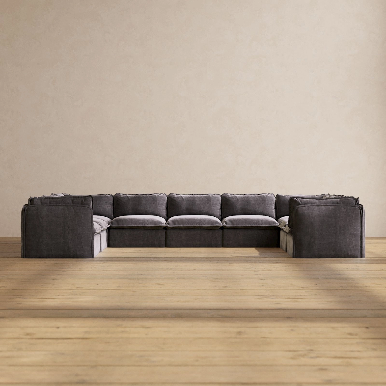 Modular Performance 9-Seater U-Sectional in Cinder | Deluxe Blend