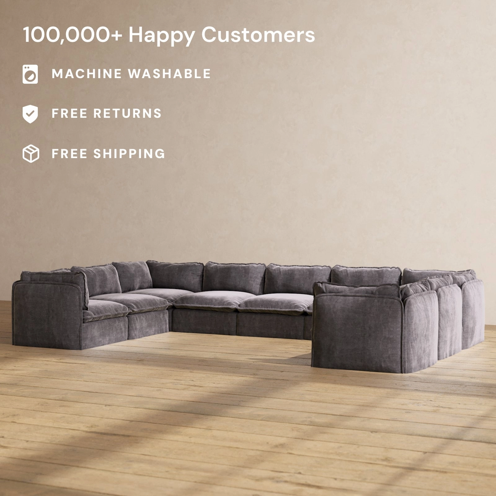 Modular Performance 9-Seater U-Sectional in Cinder | Deluxe Blend