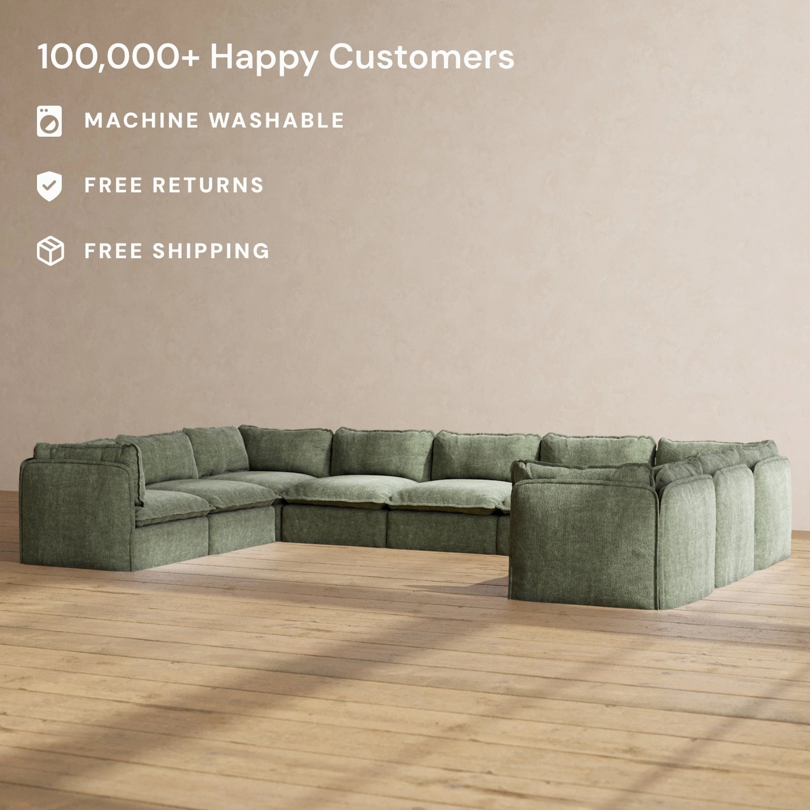 Modular Performance 9-Seater U-Sectional in Willow | Deluxe Blend