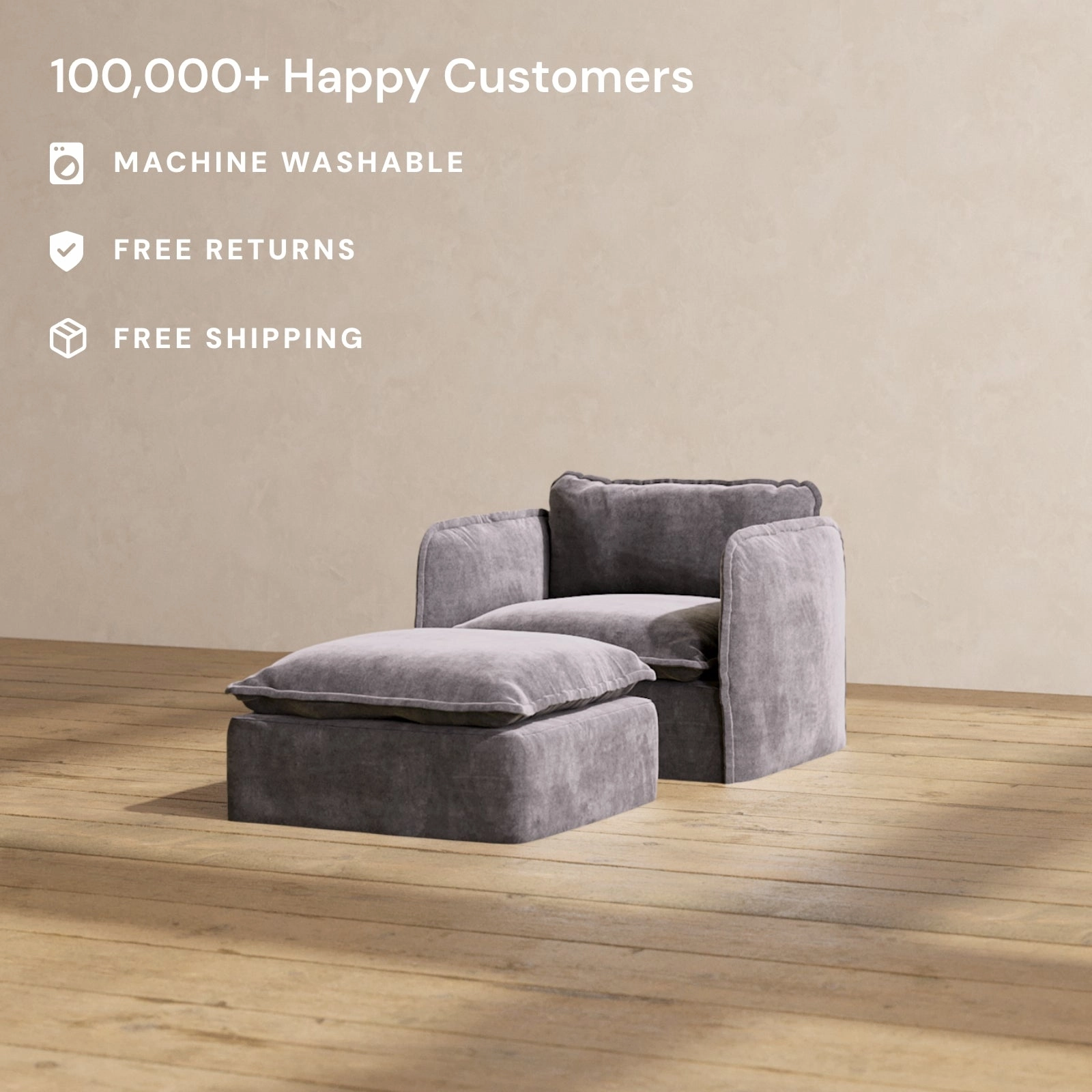 Modular Performance Armchair & Ottoman in Cinder | Relaxed Blend