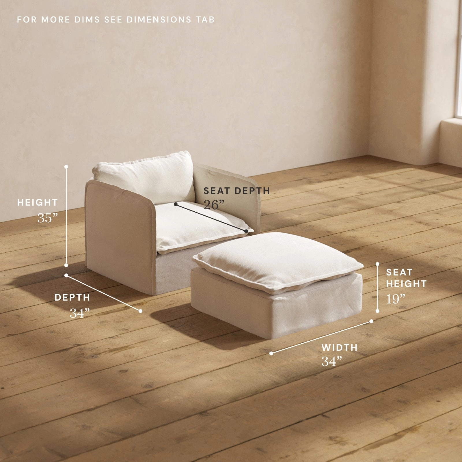 Modular Performance Armchair & Ottoman in Flour | Deluxe Blend