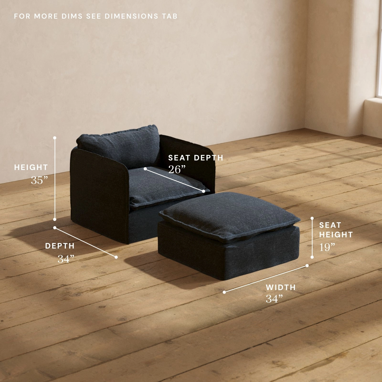 Modular Performance Armchair & Ottoman in Indigo | Deluxe Blend