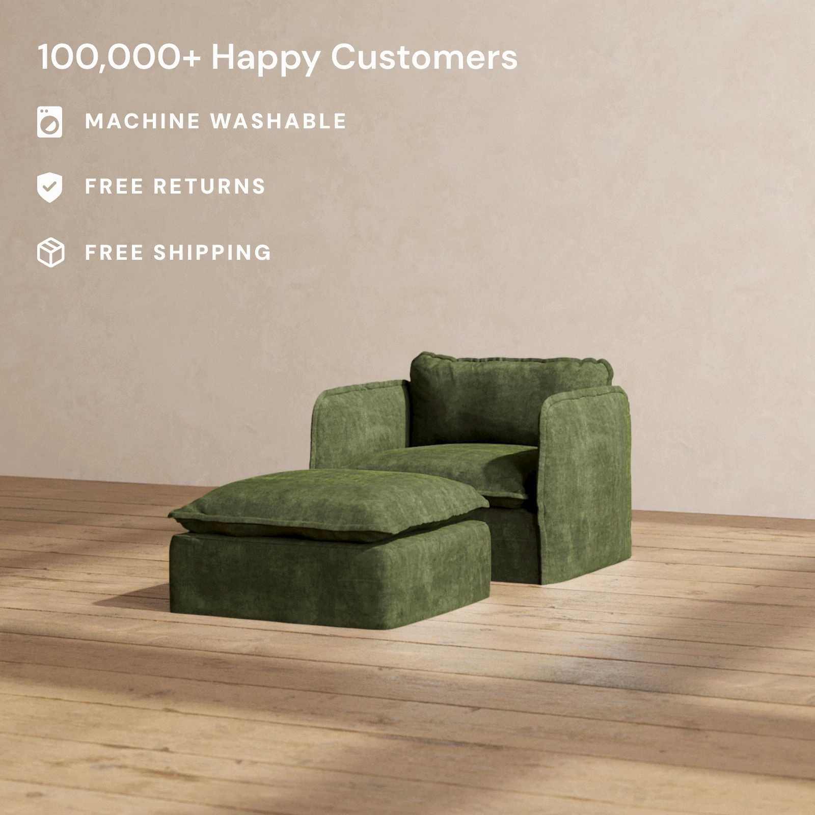Modular Performance Armchair & Ottoman in Olive | Relaxed Blend