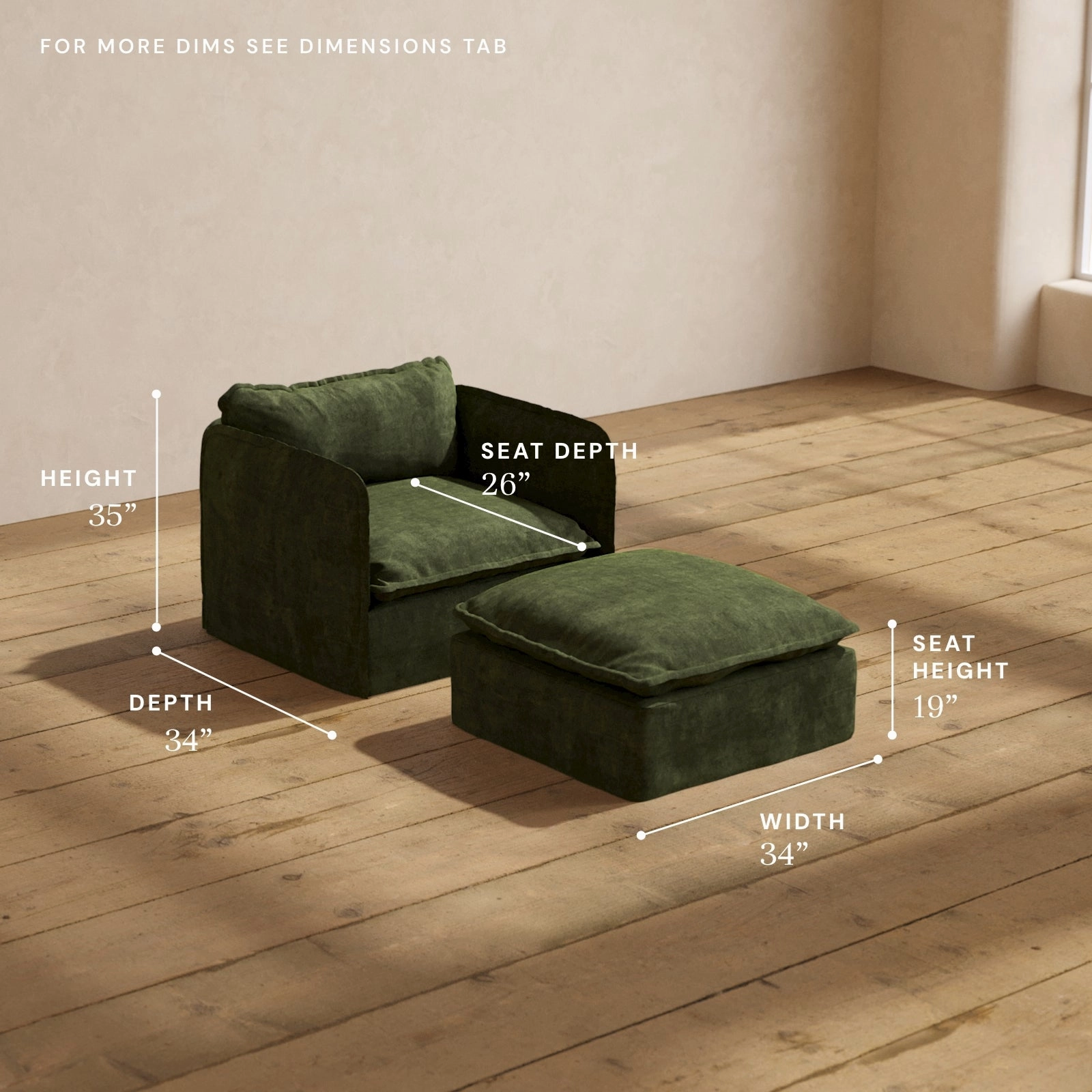 Modular Performance Armchair & Ottoman in Olive | Relaxed Blend