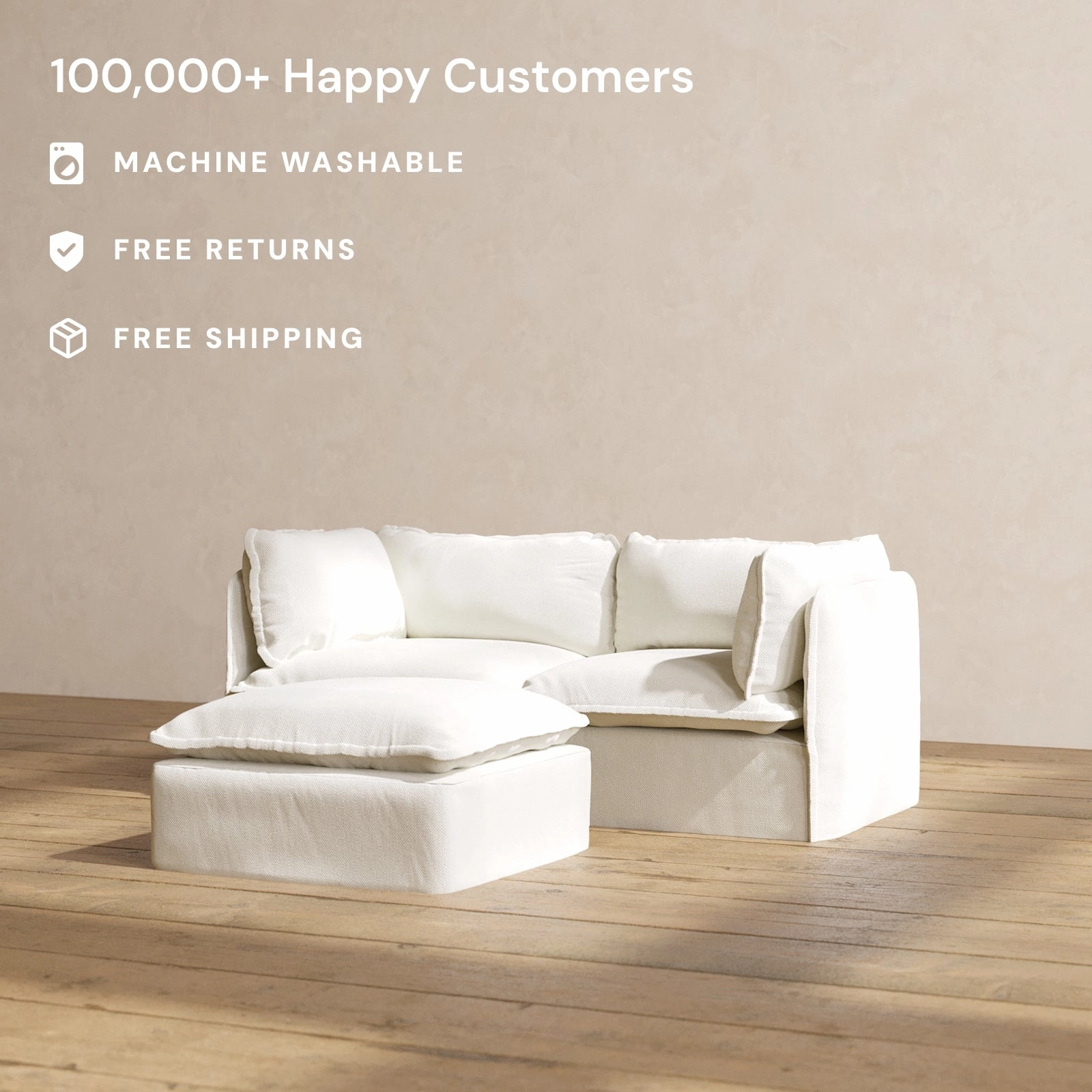 Modular Washable 2-Seater   Ottoman in Eggshell | Memorix  Seat | Contour Pillow