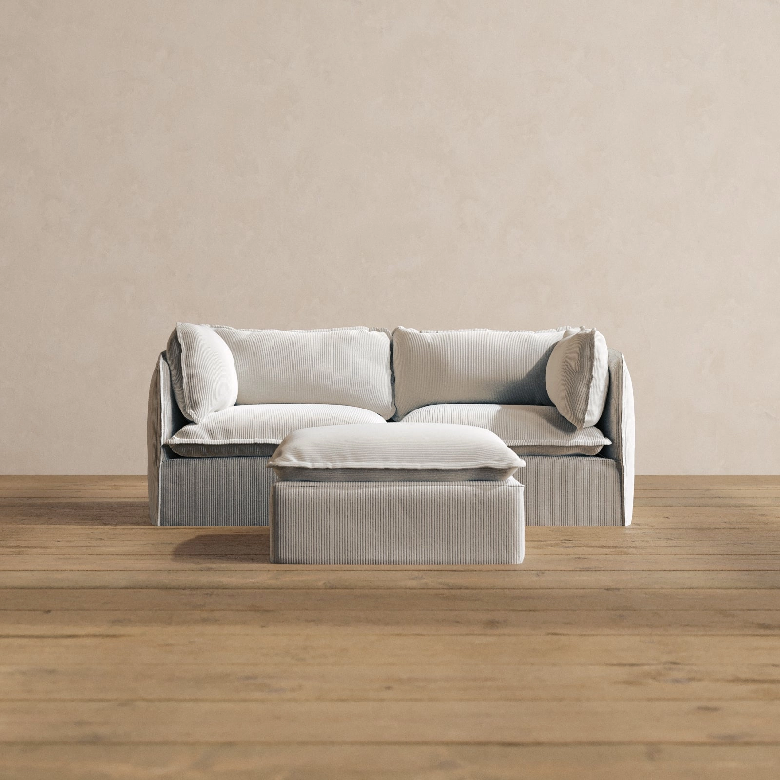 Modular Washable 2-Seater   Ottoman in Milk | Deluxe  Seat | Cloud Pillow