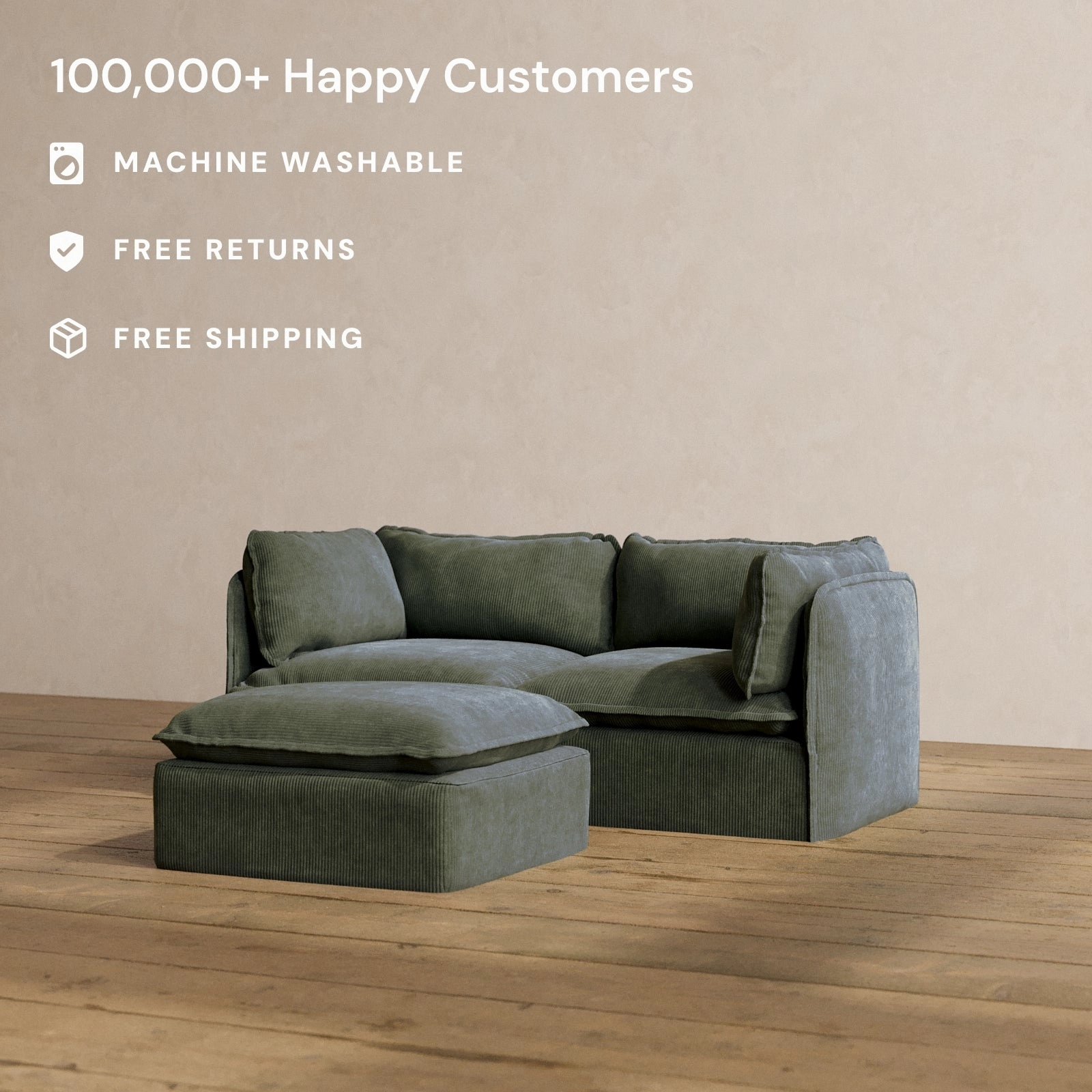 Modular Washable 2-Seater   Ottoman in Olivine | Memorix  Seat | Contour Pillow